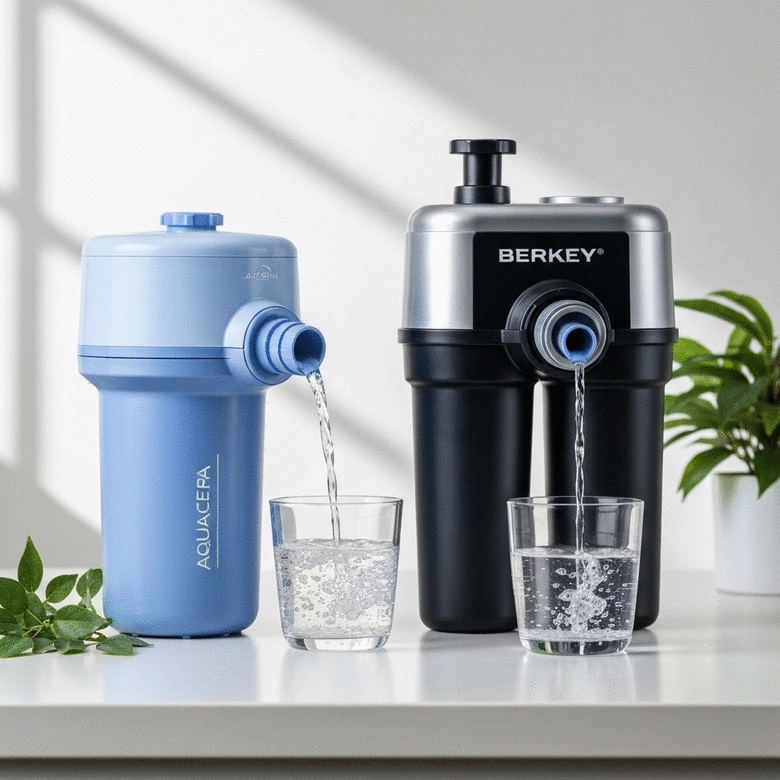 Aquacera vs Berkey gravity water filter comparison for toxin-free household water